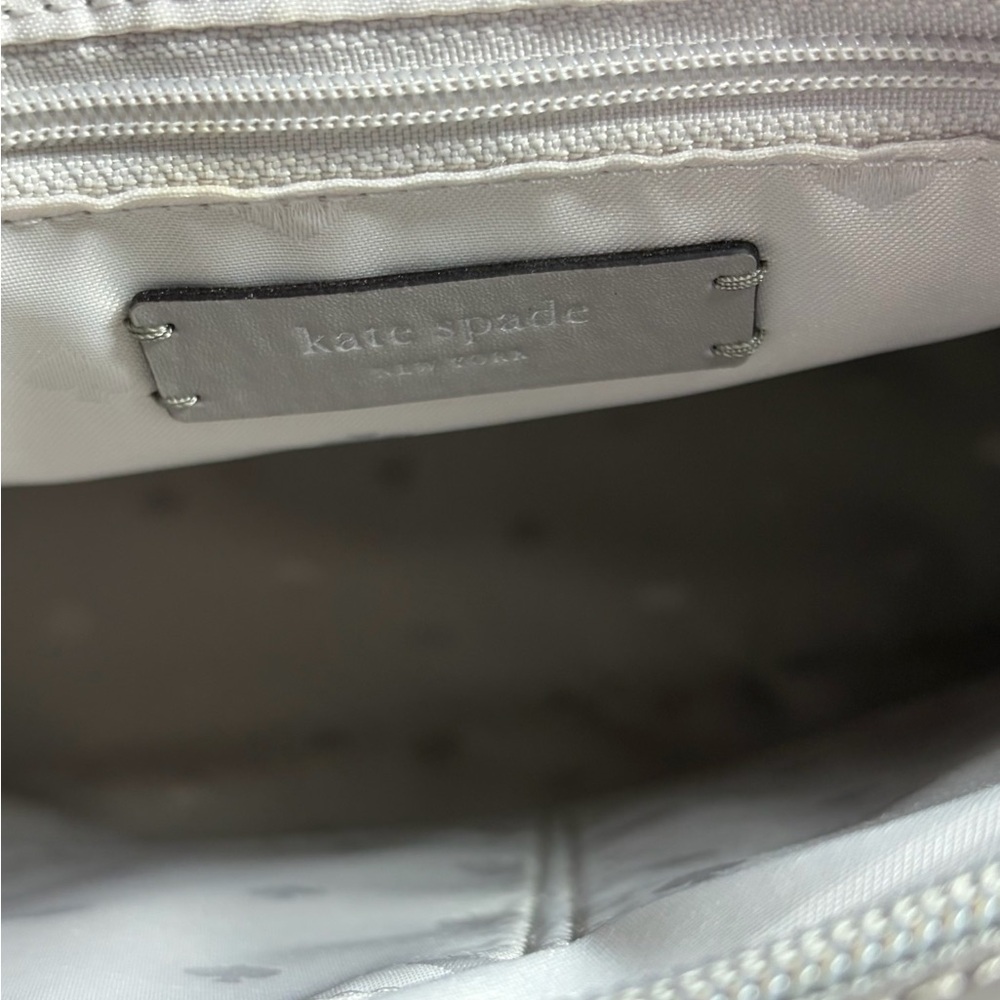 Kate Spade New York Large Leather Tote Bag Gray Pebbled Shoulder Purse 2/Flower - Picture 10 of 12